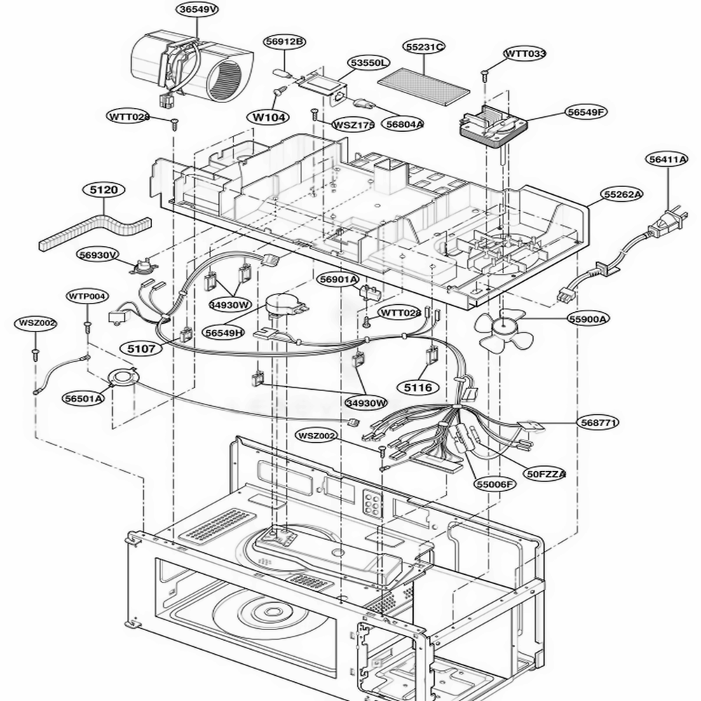 Interior Parts 2 Diagram and Parts List for MH7135XEB1 B1EWRP LG Range