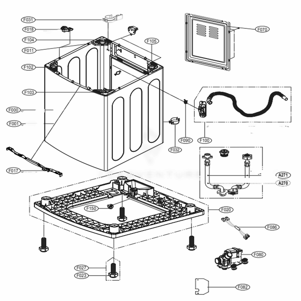Outer Case Assembly Diagram and Parts List for WT5070CW ABWEPUS LG Washer