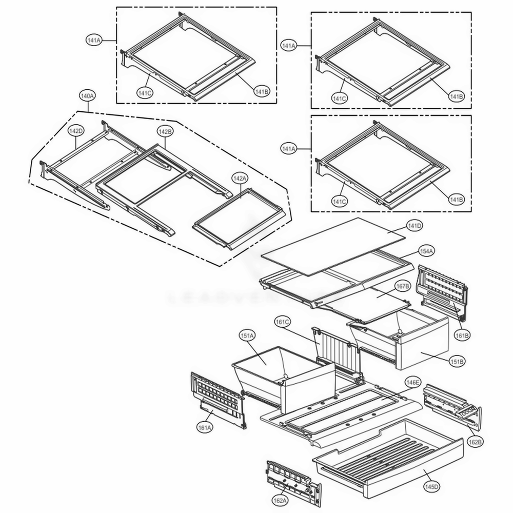 Refrigerator Parts Diagram and Parts List for 71073 ASTCSE3 LG Refrigerator