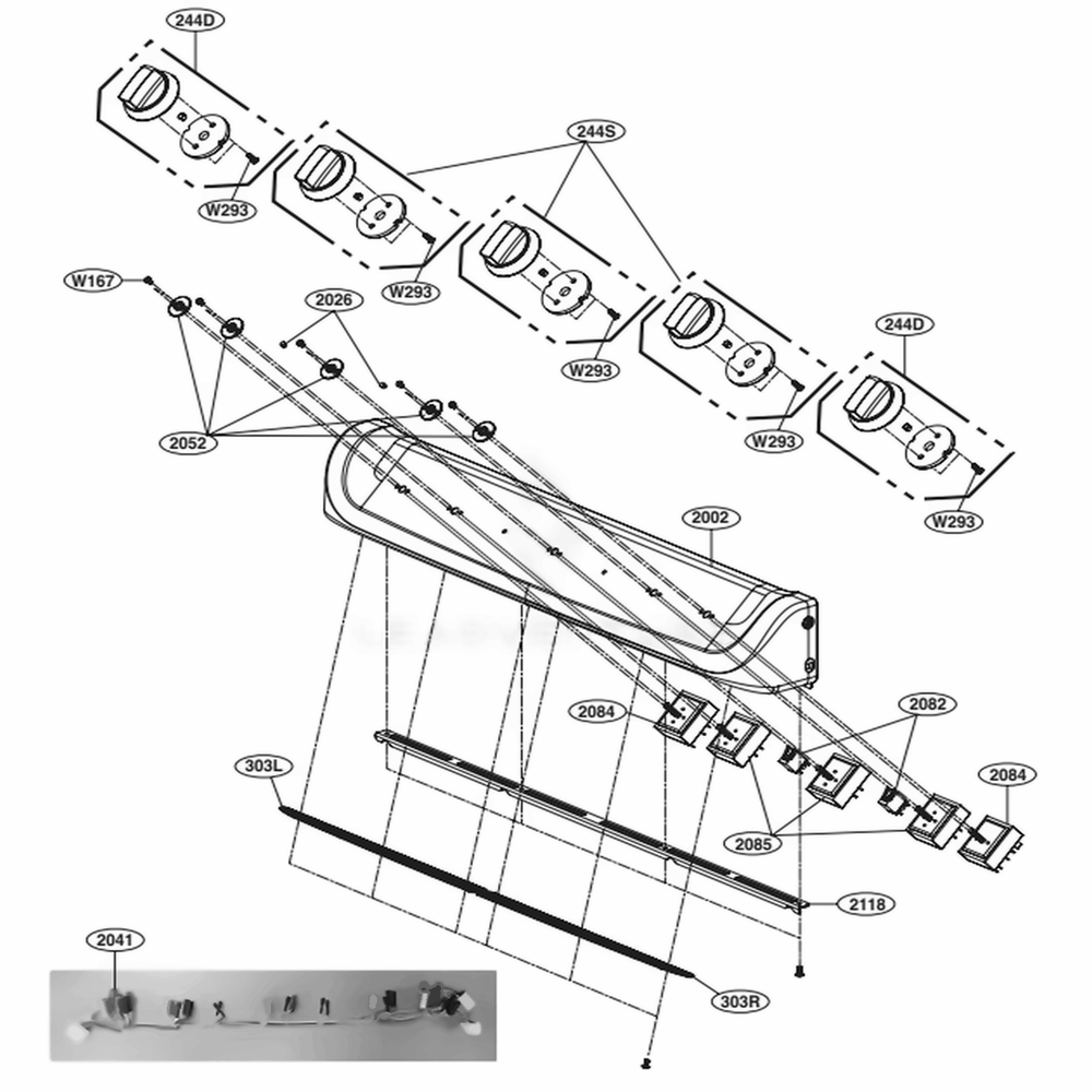 Cooktop Control Parts Diagram and Parts List for LDE4413BD ABDLLGA LG Range
