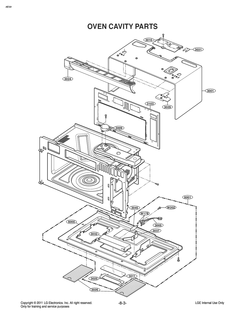 Oven Cavity Parts Diagram and Parts List for MQ1724FSDL CFSESTD LG Microwave