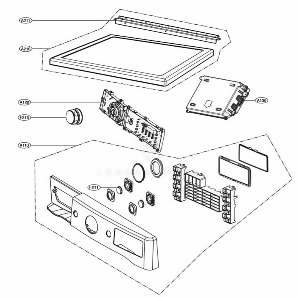 Control Panel And Plate Assembly Diagram and Parts List for DLEX8100V ASSEEUS LG Dryer