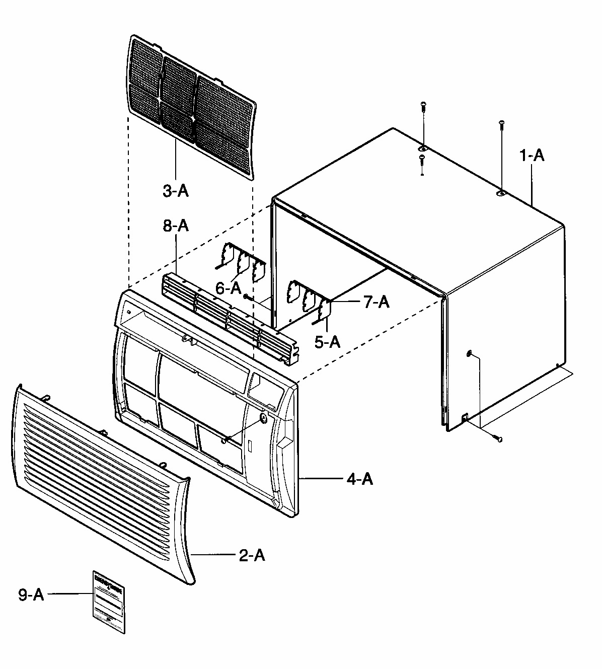 Cabinet/front Grille Assy Diagram and Parts List for 58075144700  Kenmore Air Conditioner