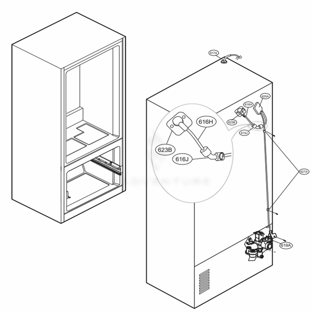 Valve And Water Tube Parts Diagram and Parts List for 73102 ASWCSE2 LG Refrigerator