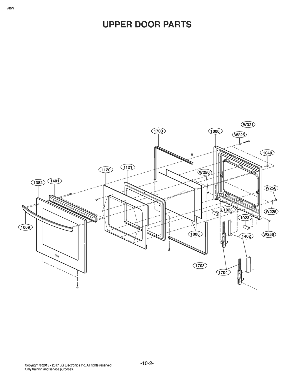 Upper Door Parts Diagram and Parts List for LD3653SP ABDLLGA LG Range