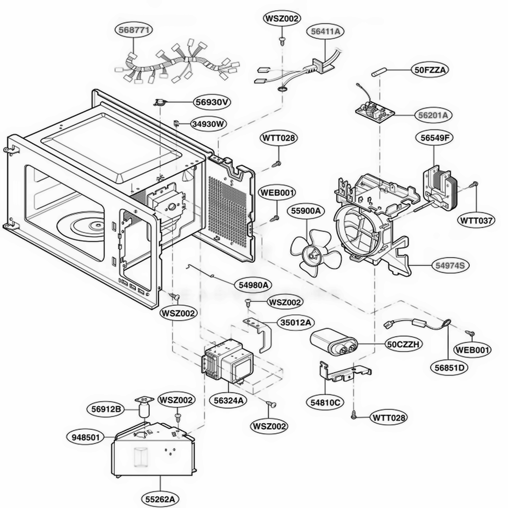 Interior Parts 2 Diagram and Parts List for MA1220B KBKEGSE LG Wall Oven