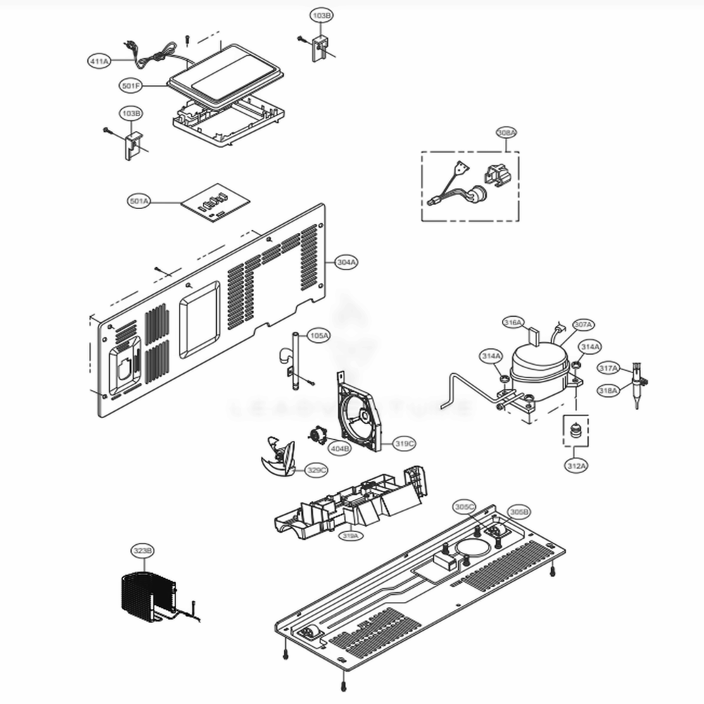 Machine Compartment Diagram and Parts List for 51863 ASTCSE4 LG Refrigerator
