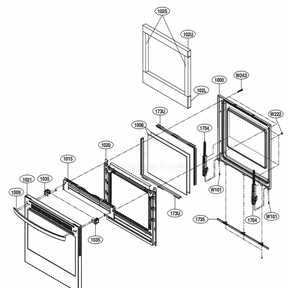 Door Parts Diagram and Parts List for LRE4213ST ASTLLGA LG Range