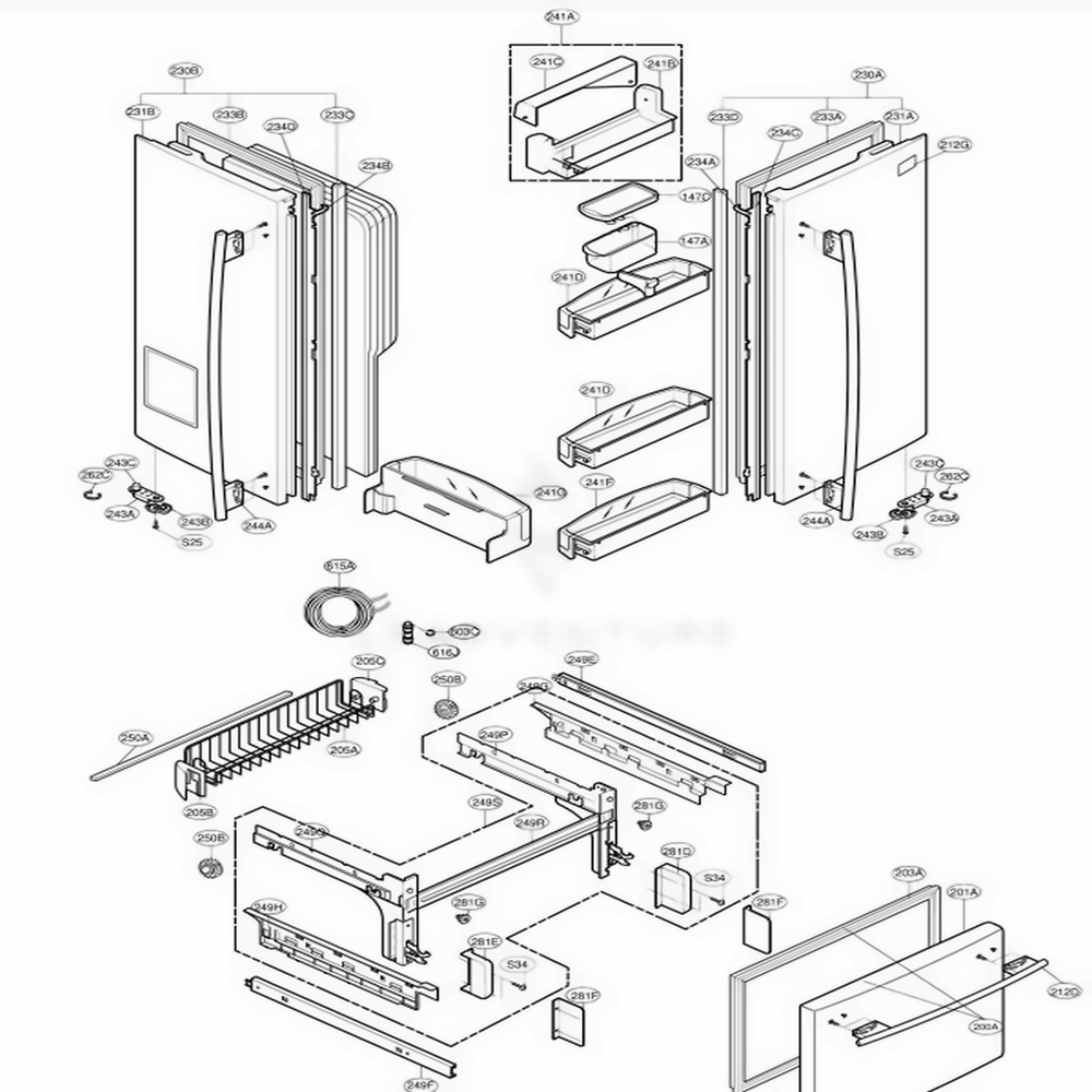Door Parts Diagram and Parts List for 78503 ASTCSER LG Refrigerator