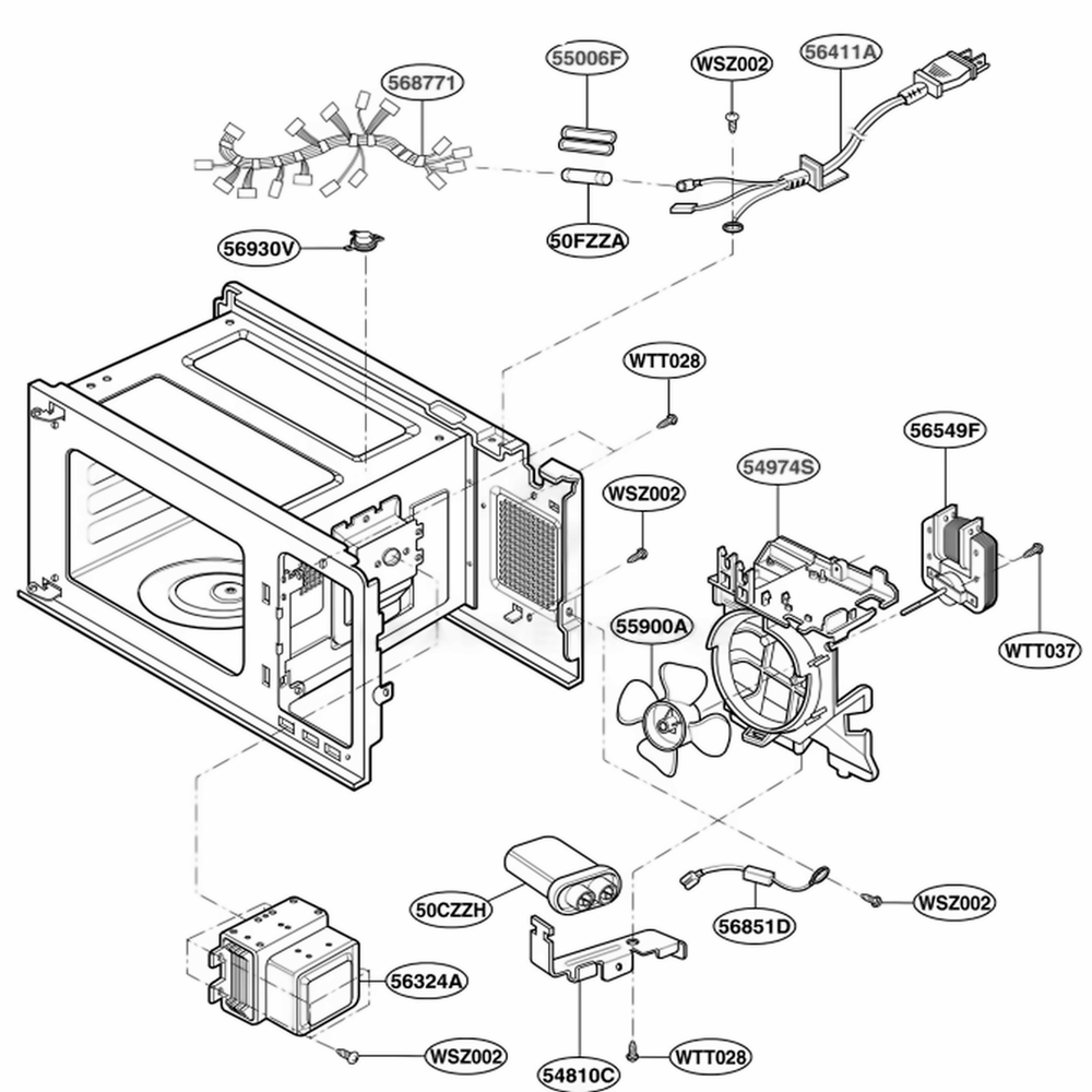 Interior Parts 1 Diagram and Parts List for LMA840W CWHELGA LG Range