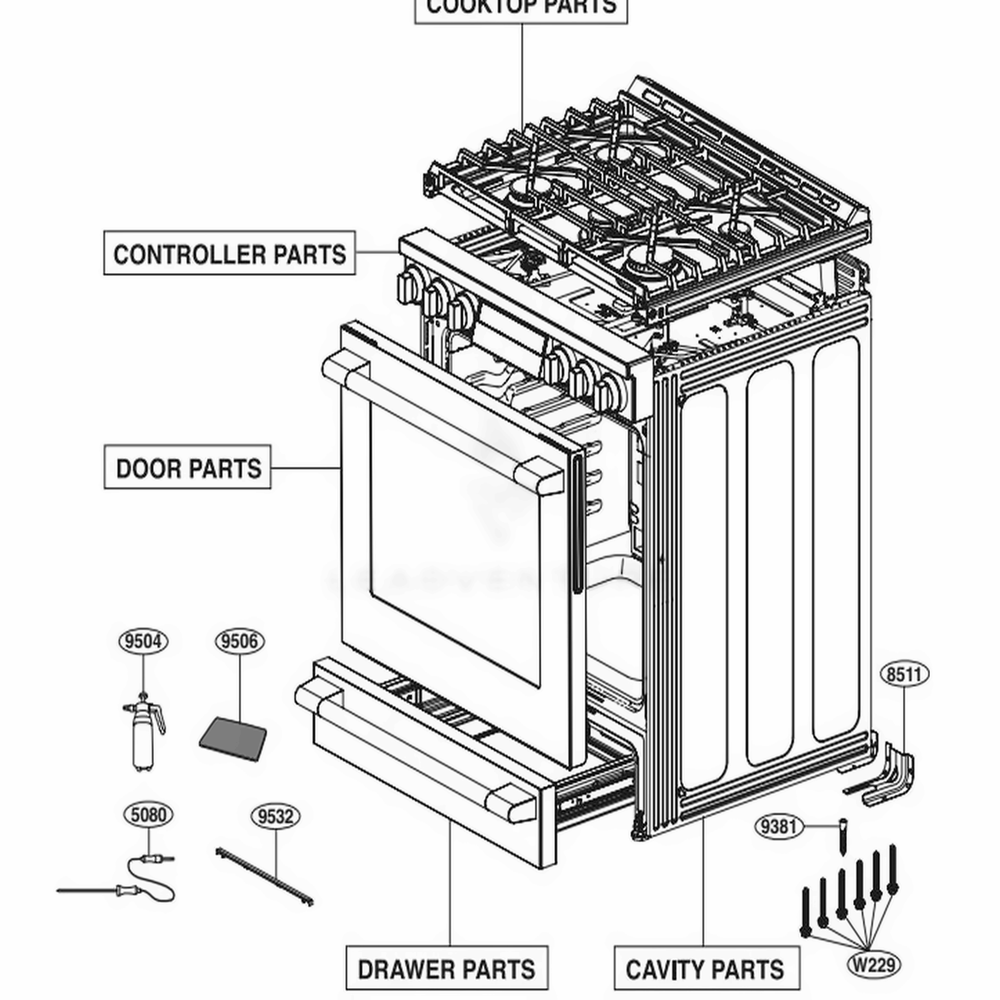 Main Diagram and Parts List for UPSG3014ST AS1ESGN LG Wall Oven