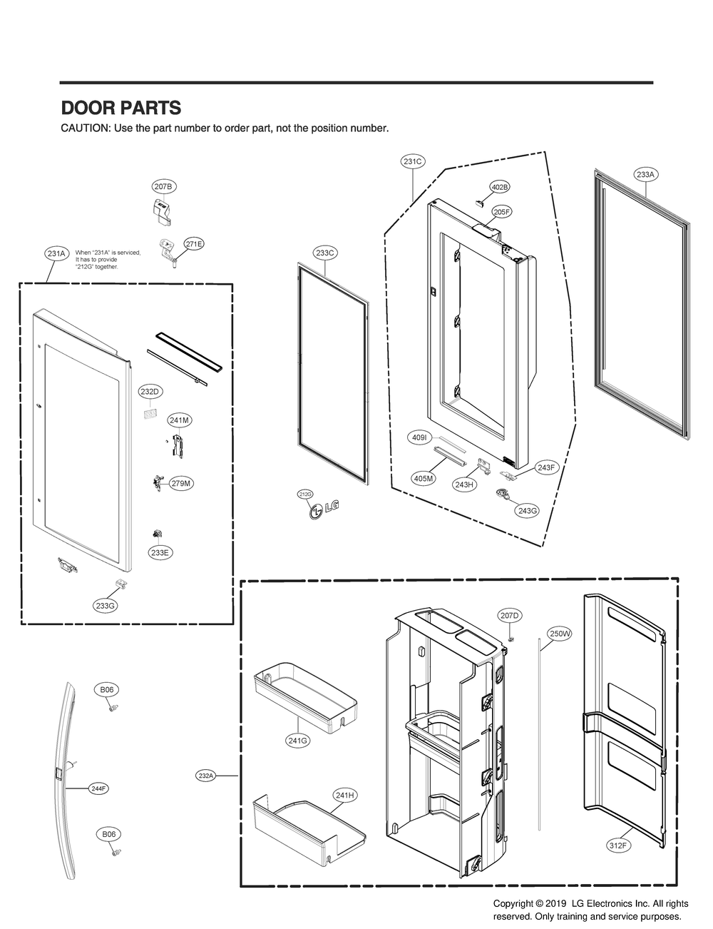 Door Parts 2 Diagram and Parts List for GR-J23GMKYM ASBCNA2 LG Refrigerator