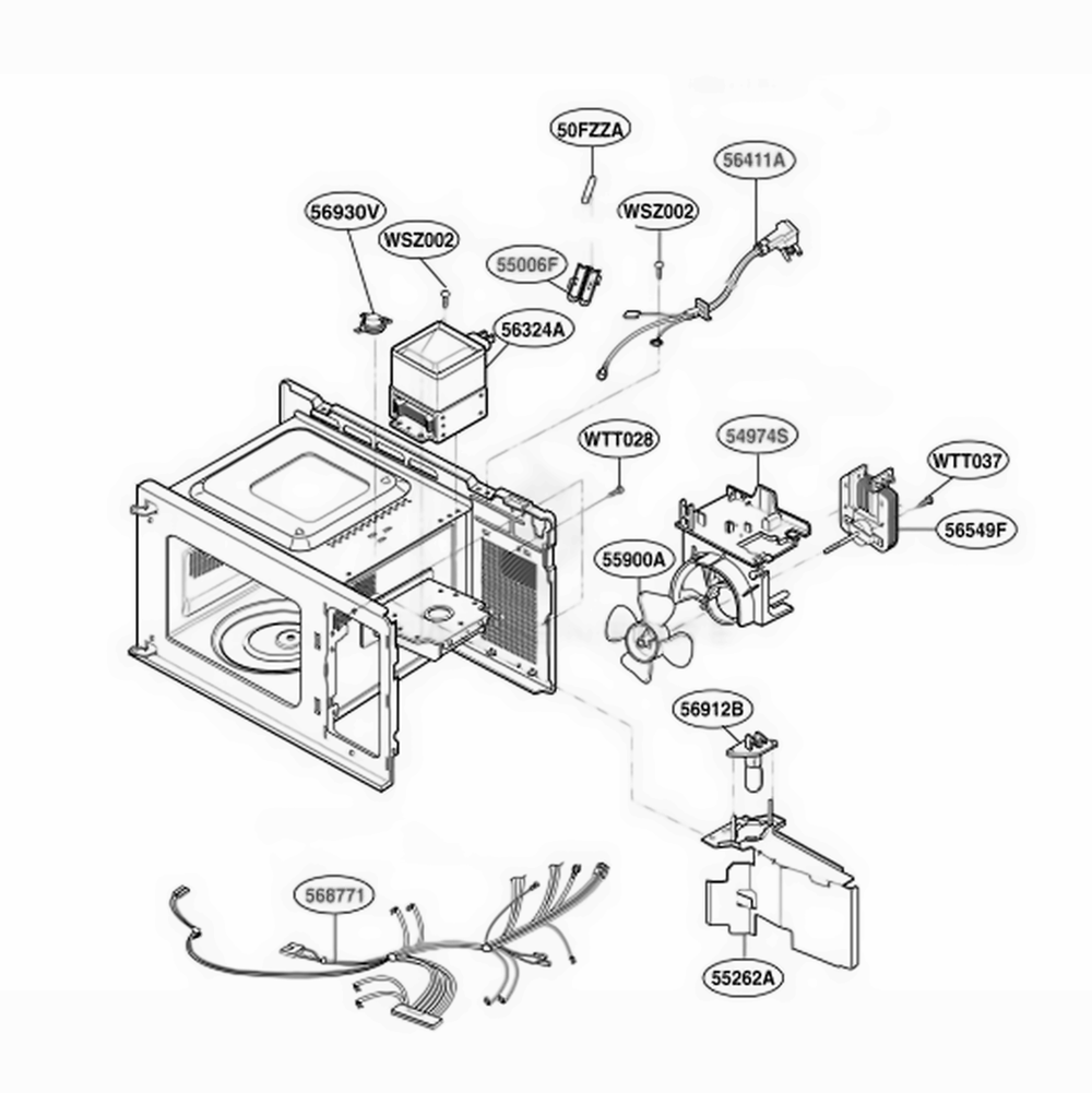 Interior Parts 1 Diagram and Parts List for MAL783W KW1EGSE LG Wall Oven