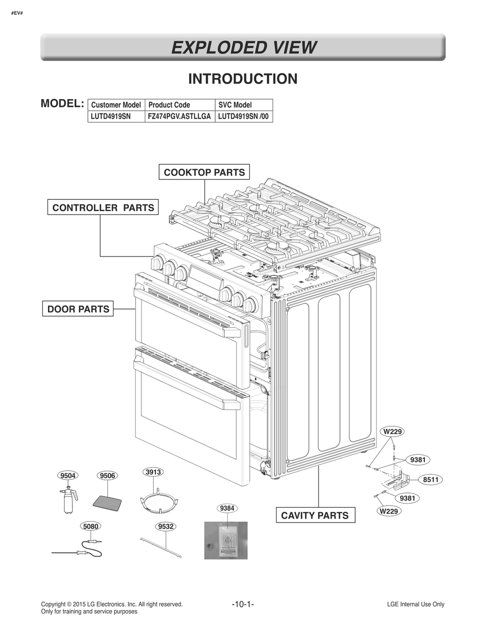 Introduction Diagram and Parts List for FZ474PGV ASTLLGA LG Range