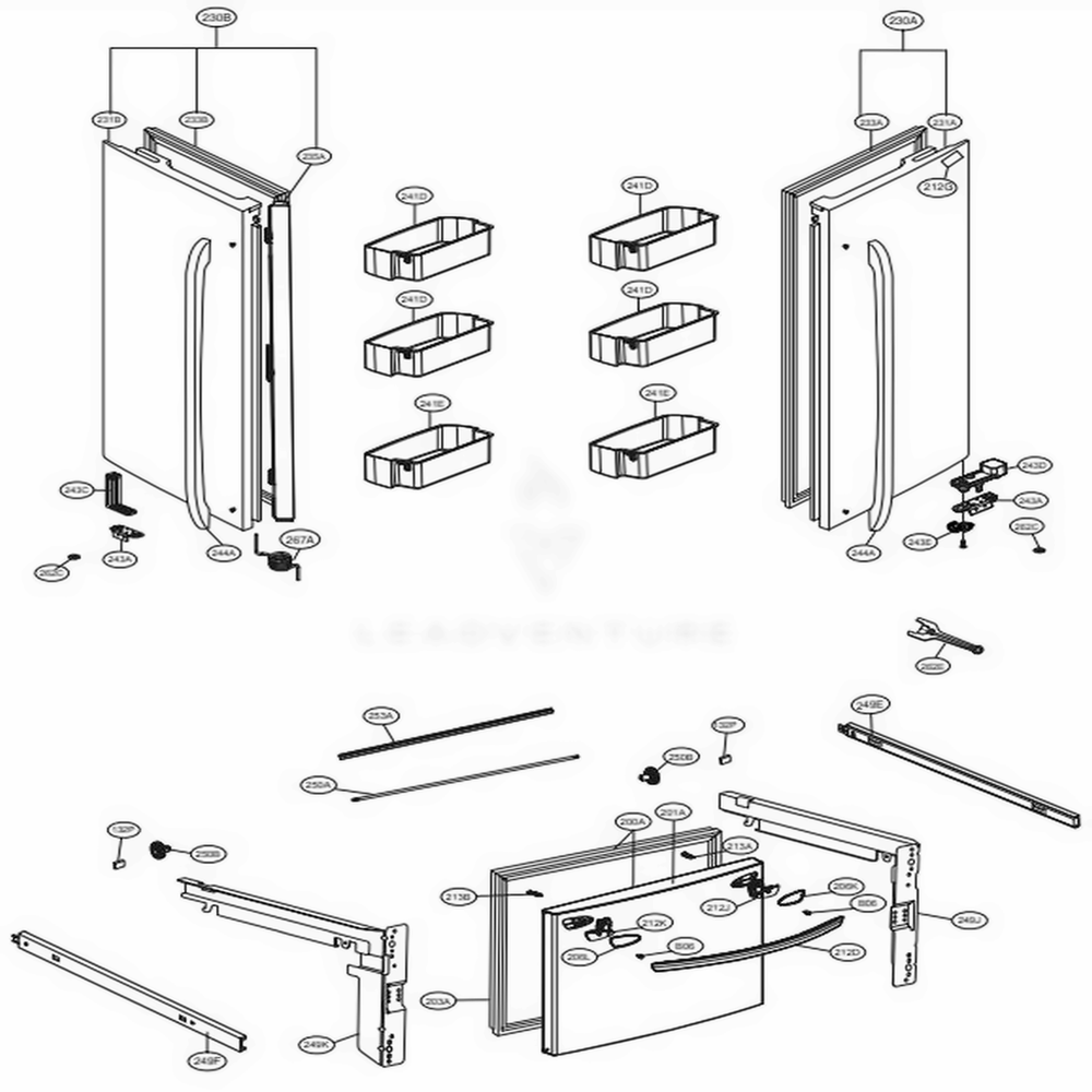Door Parts Diagram and Parts List for LFC28768ST ASTCNA3 LG Refrigerator