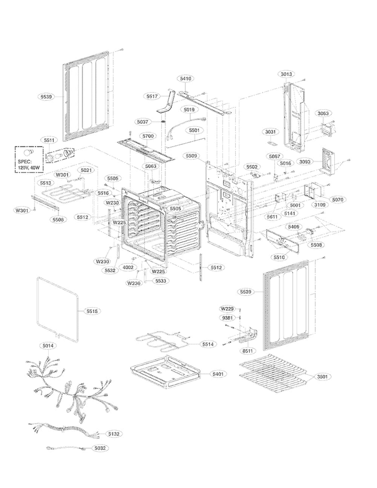 Cavity Parts Diagram and Parts List for LRE3021ST  LG Range
