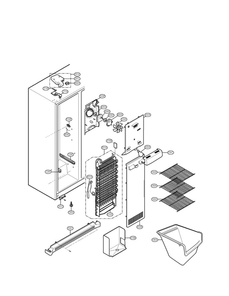 Freezer Compartment Parts Diagram and Parts List for LSC27921ST 00 LG Refrigerator
