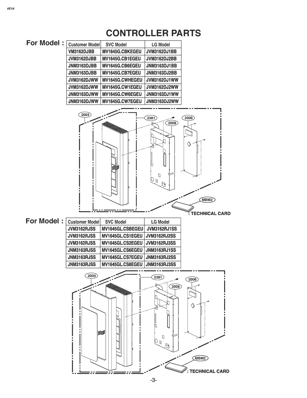 Controller Parts Diagram and Parts List for JVM3162DJWW CW2EGEU LG Microwave Oven Combo