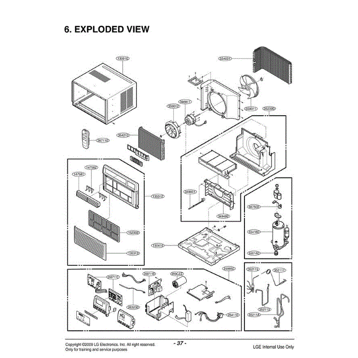 Section Diagram and Parts List for LW8000ER AWYCUSL LG Air Conditioner