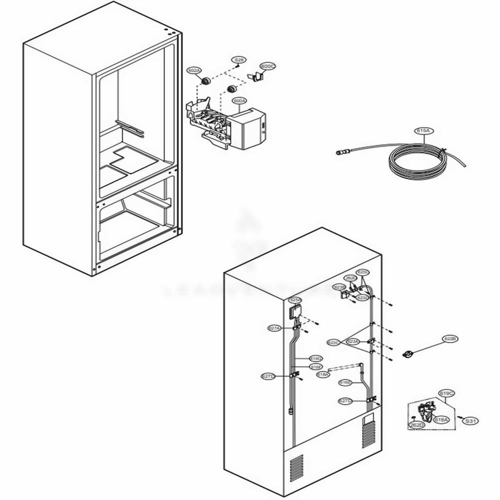 Water And Icemaker Parts Diagram and Parts List for 78359 AWBCSEF LG Refrigerator