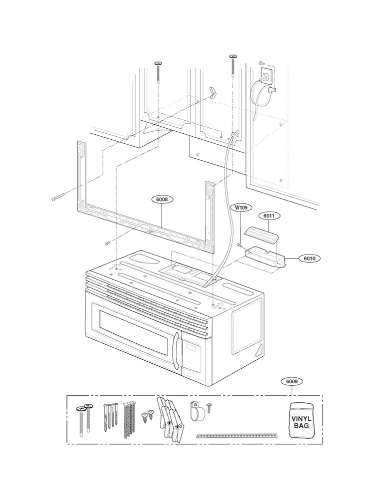 Installation Parts Diagram and Parts List for LMV1645SW  LG Microwave
