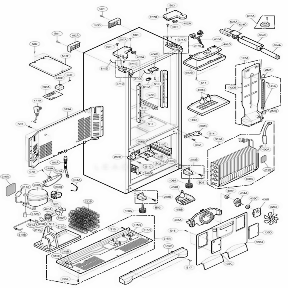 Case Parts Diagram and Parts List for 78719 AHM1SER LG Refrigerator