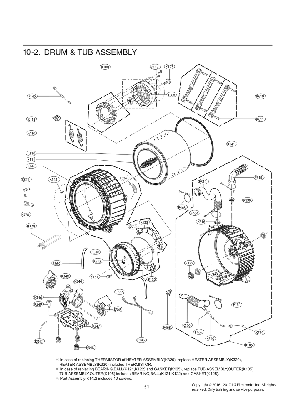Drum And Tub Assembly Diagram and Parts List for F3G2CYT2T ASSETUS LG Washer