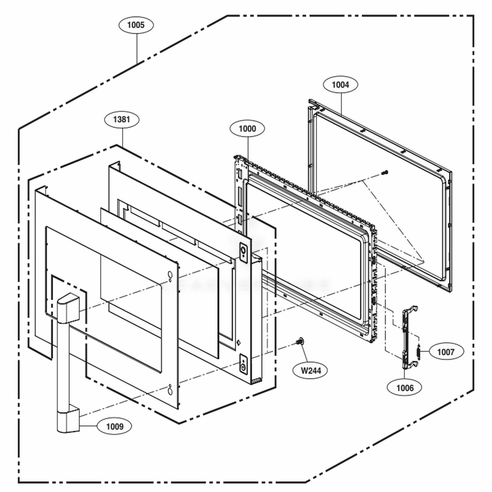 Door Parts Diagram and Parts List for UPMC3084ST CSBESGN LG Microwave