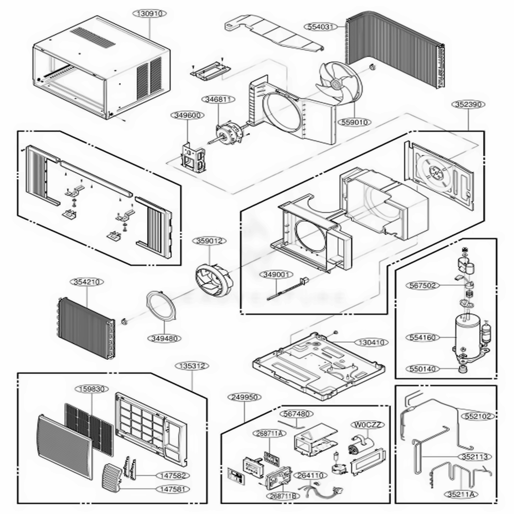 Main Diagram and Parts List for LWC101GGMK0 AWYAWM4 LG Air Conditioner