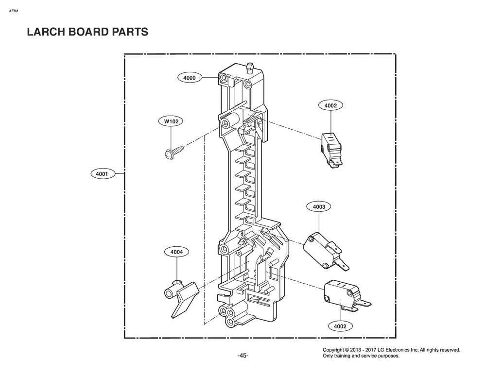 Latch Board Parts Diagram and Parts List for MV1843ASD CBKELGA LG Microwave