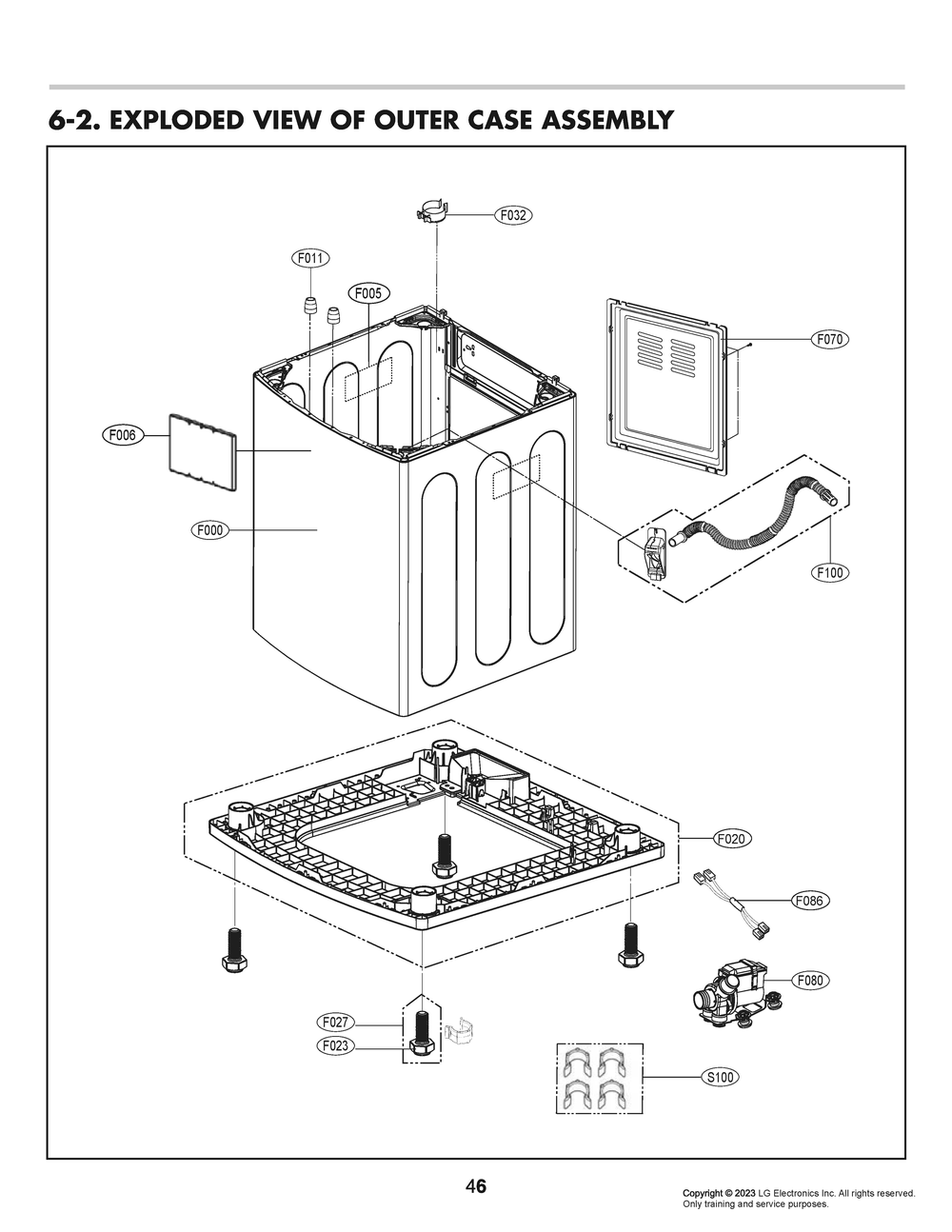 Outer Case Assembly Diagram and Parts List for WT7405CV ASSEUUS LG Washer