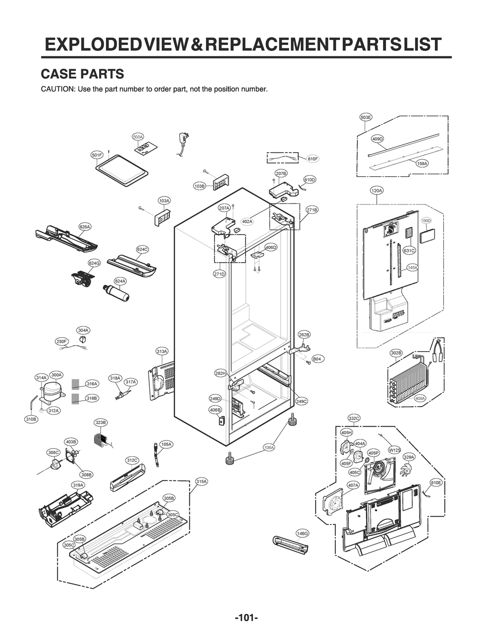 Case Parts Diagram and Parts List for GR-X288NMSM AMTCNA2 LG Refrigerator