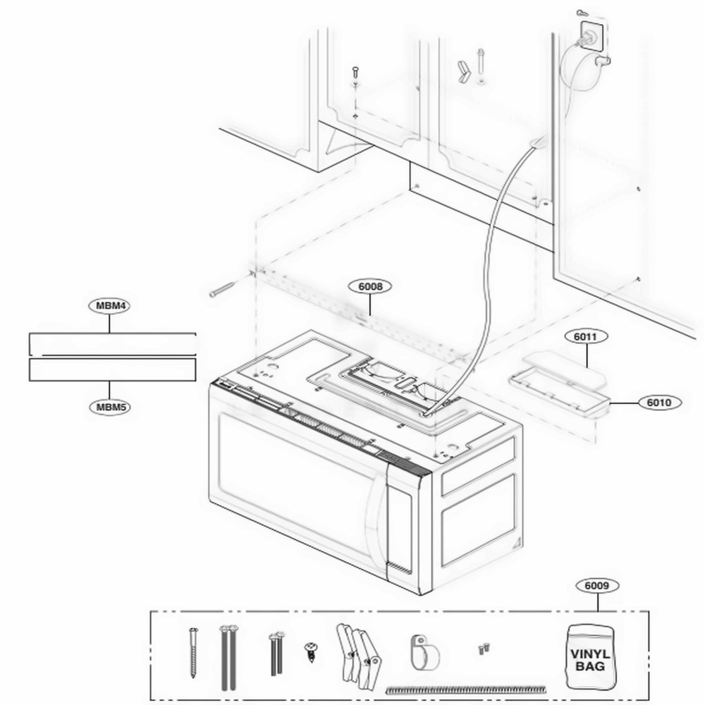 Installation Parts Diagram and Parts List for LMVM2033ST CSBELGA LG Microwave