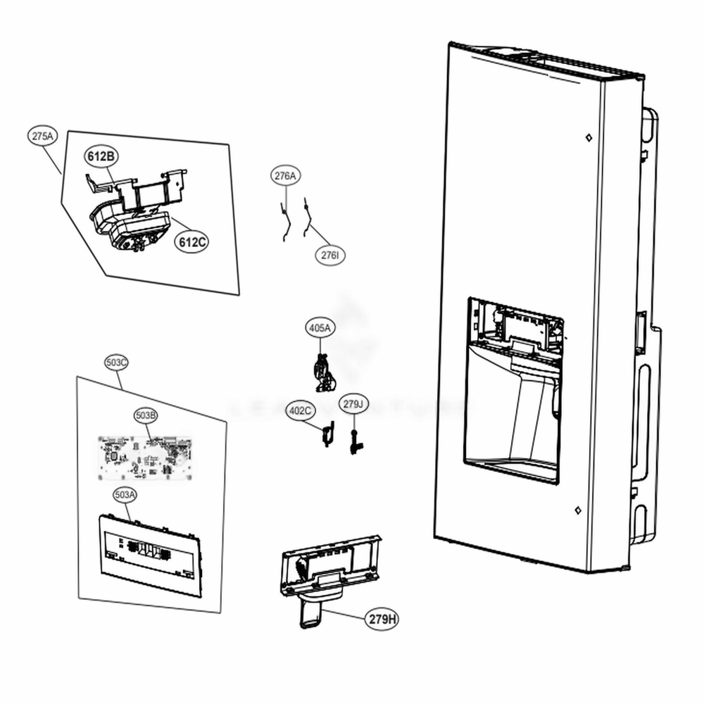 Dispenser Parts Diagram and Parts List for 72595 ASTCSE2 LG Refrigerator