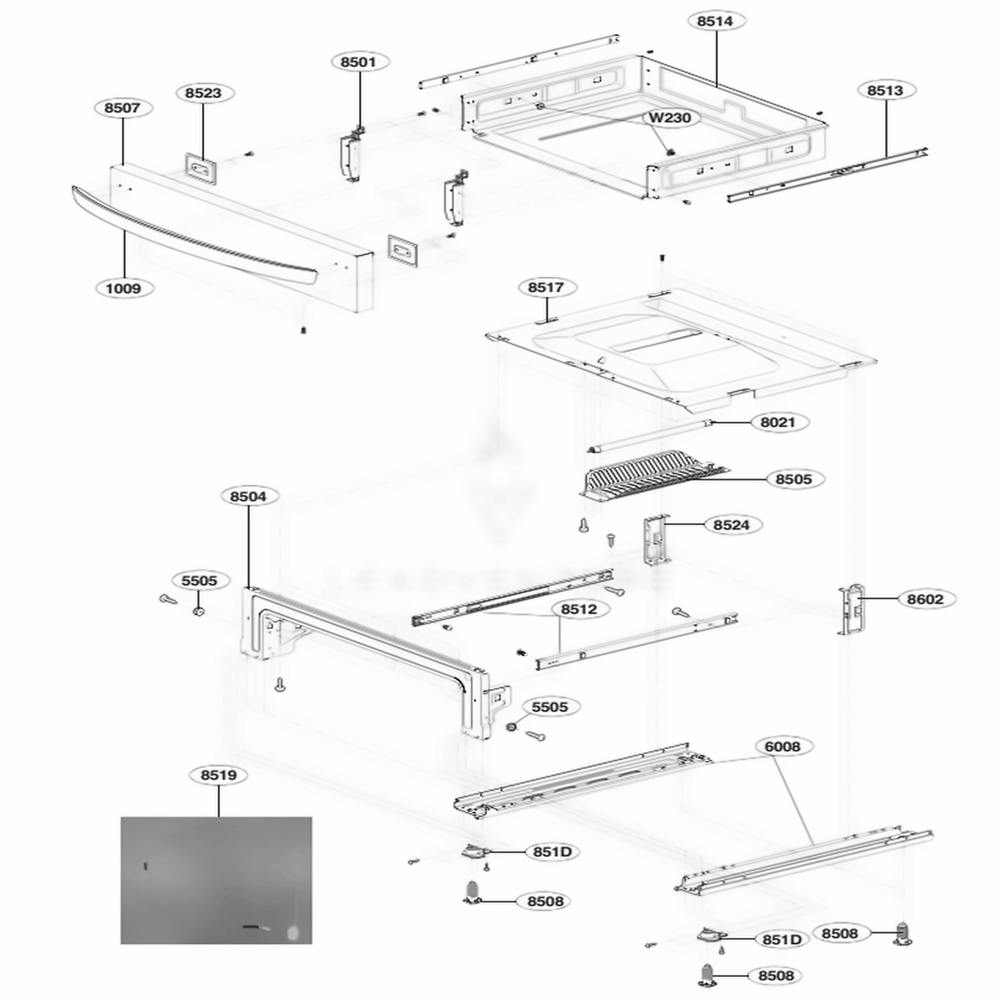 Drawer Parts Diagram and Parts List for LRE4215ST ASTLLGA LG Range