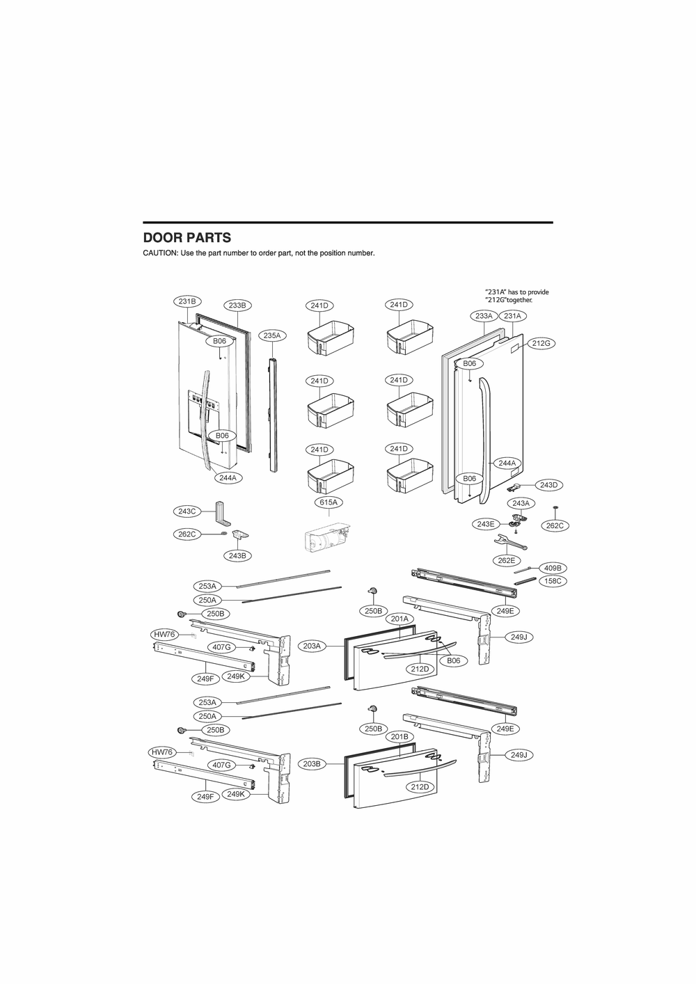 Door Parts Diagram and Parts List for LRMWS2906D ASBCNA0 LG Refrigerator