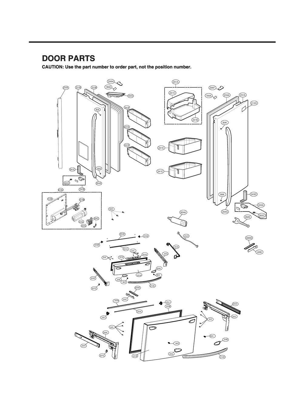 Door Parts Diagram and Parts List for GR-L31GHSJF ASTCNA0 LG Refrigerator
