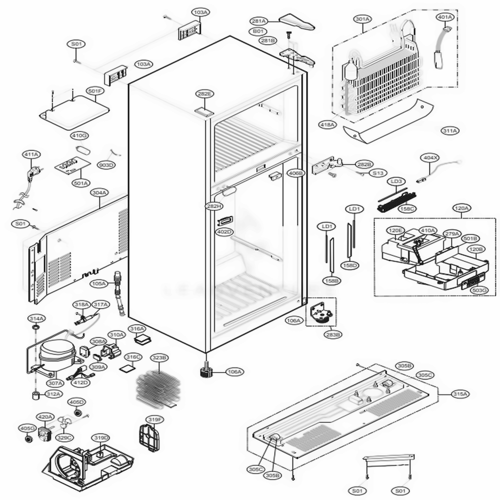 Case Parts Diagram and Parts List for 78039 AWBCSE0 LG Refrigerator