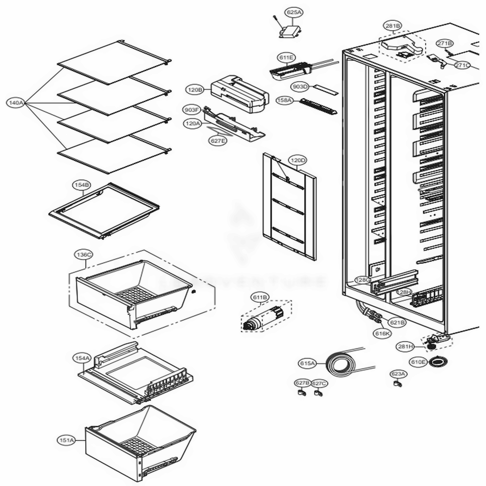 Refrigerator Compartment Diagram and Parts List for LSXS26366S ASTCNA2 LG Refrigerator