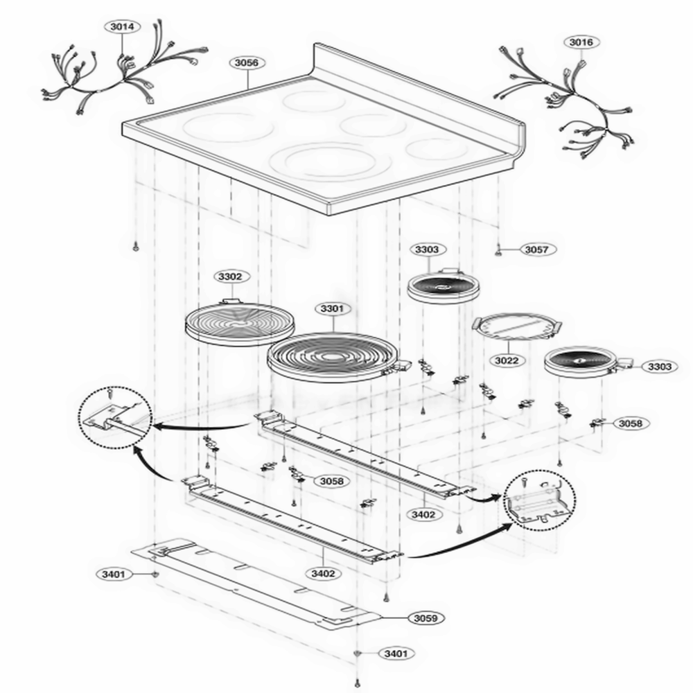 Cooktop Parts Diagram and Parts List for LSB5682SB FB1LLCA LG Wall Oven