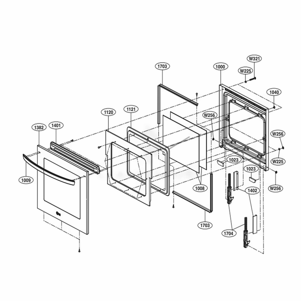Upper Door Parts Diagram and Parts List for LWD3063BD ABDLLGA LG Wall Oven