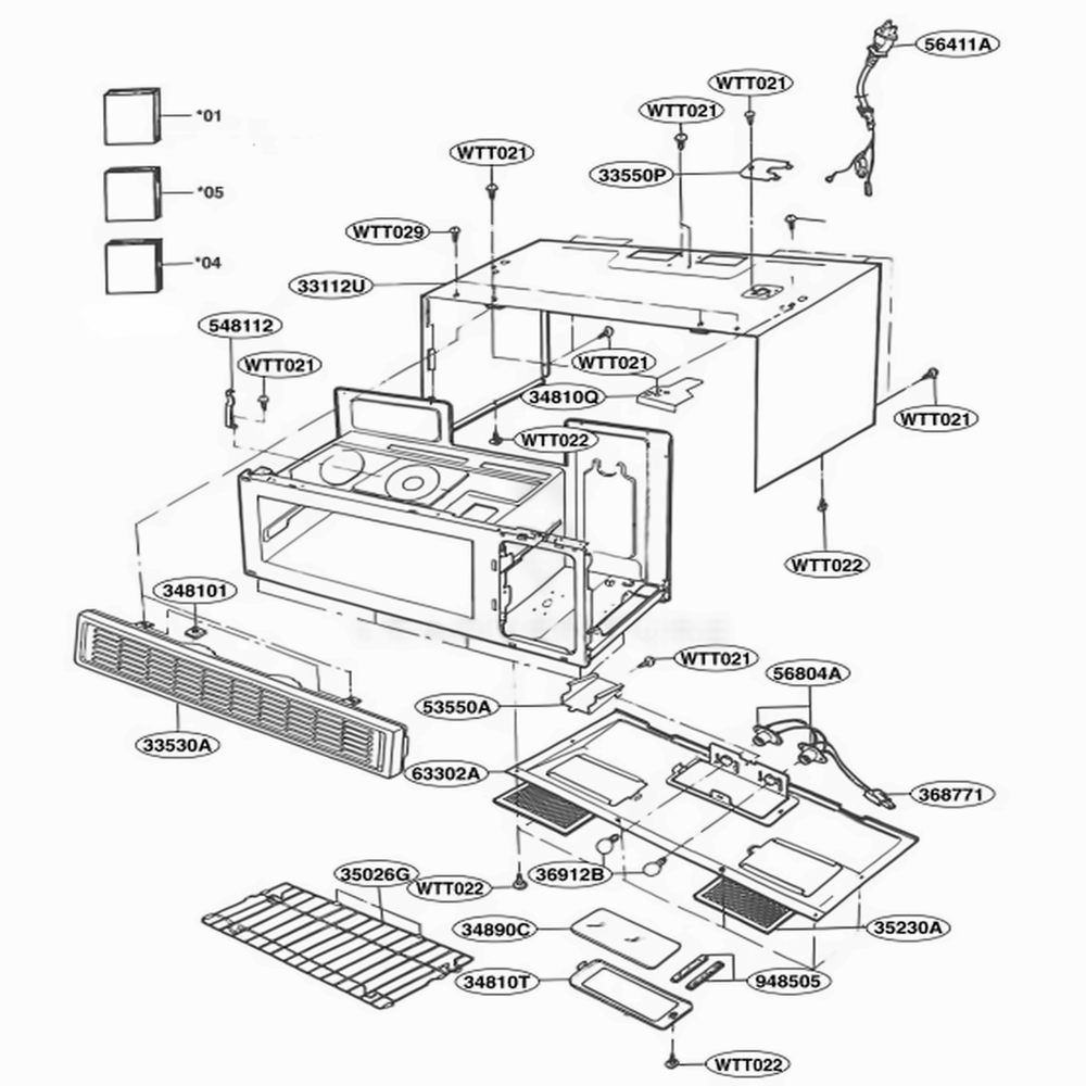 Oven Cavity Parts Diagram and Parts List for MV1155W WHEGSE LG Range