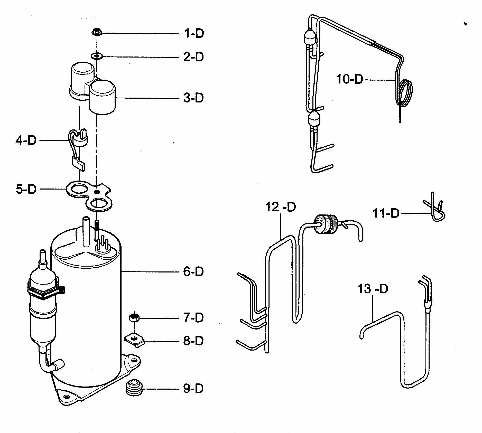 Compressor Parts Diagram and Parts List for 58074132400  Kenmore Air Conditioner