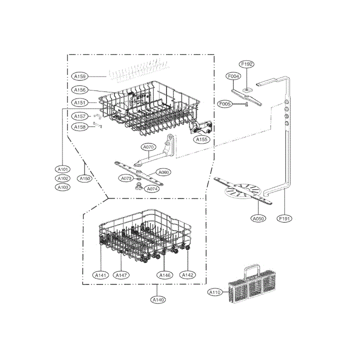 Rack Assembly Diagram and Parts List for LDS5040ST 00 LG Dishwasher