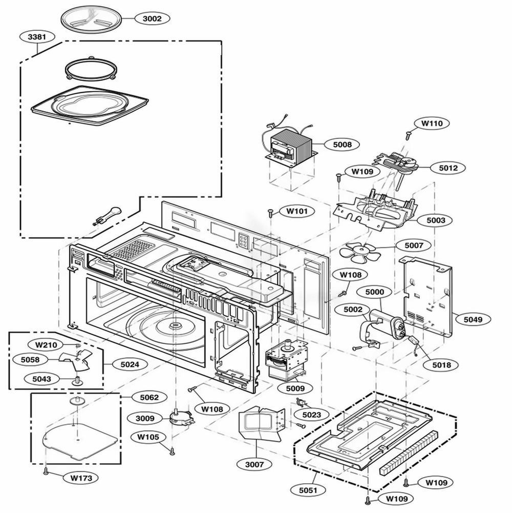 Interior Parts 1 Diagram and Parts List for 80832 AWHESEA LG Range