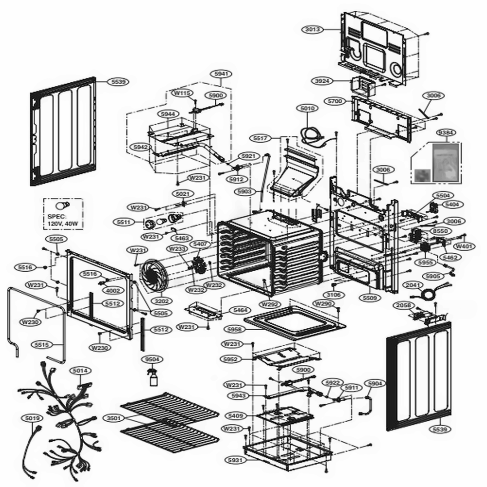 Cavity Parts Diagram and Parts List for LRG3193SB FBKELGA LG Range