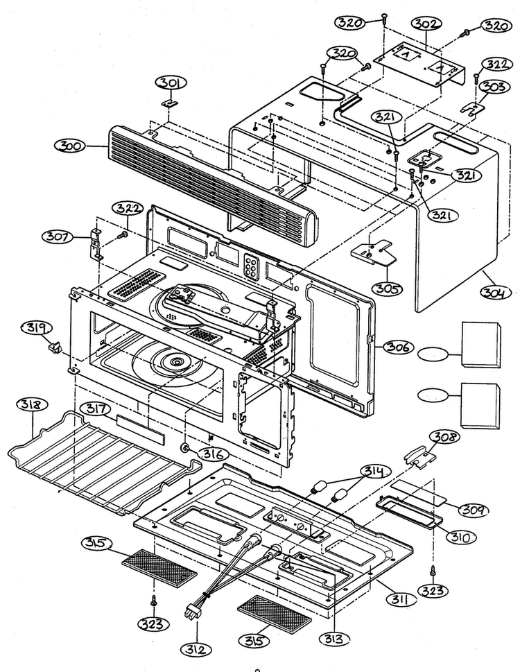 Oven Cavity Diagram and Parts List for MV-1320W  LG Microwave