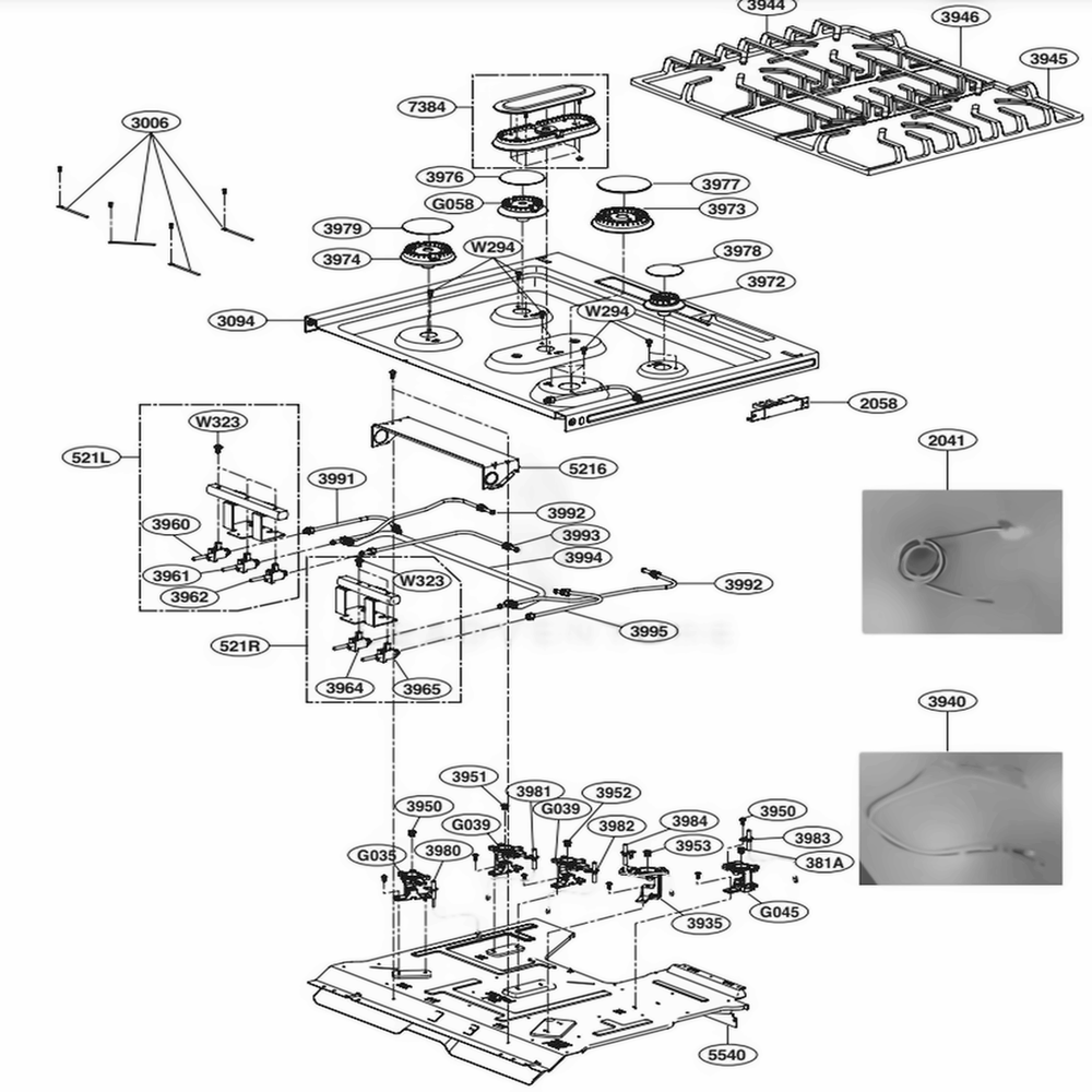Cooktop Parts Diagram and Parts List for LSSG3017ST AS6ESTD LG Range