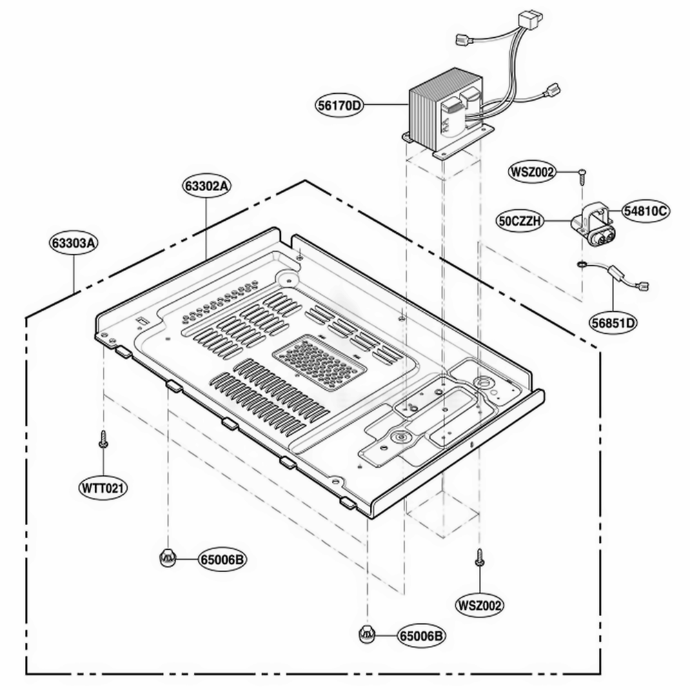 Base Plate Parts Diagram and Parts List for MMC5086AAB CBKEMTG LG Microwave