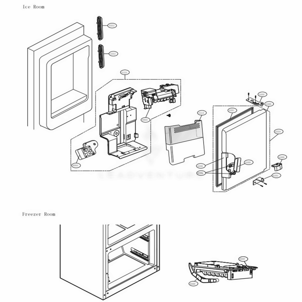 Ice Bin Parts Diagram and Parts List for LFX25973D ASBCNA1 LG Refrigerator